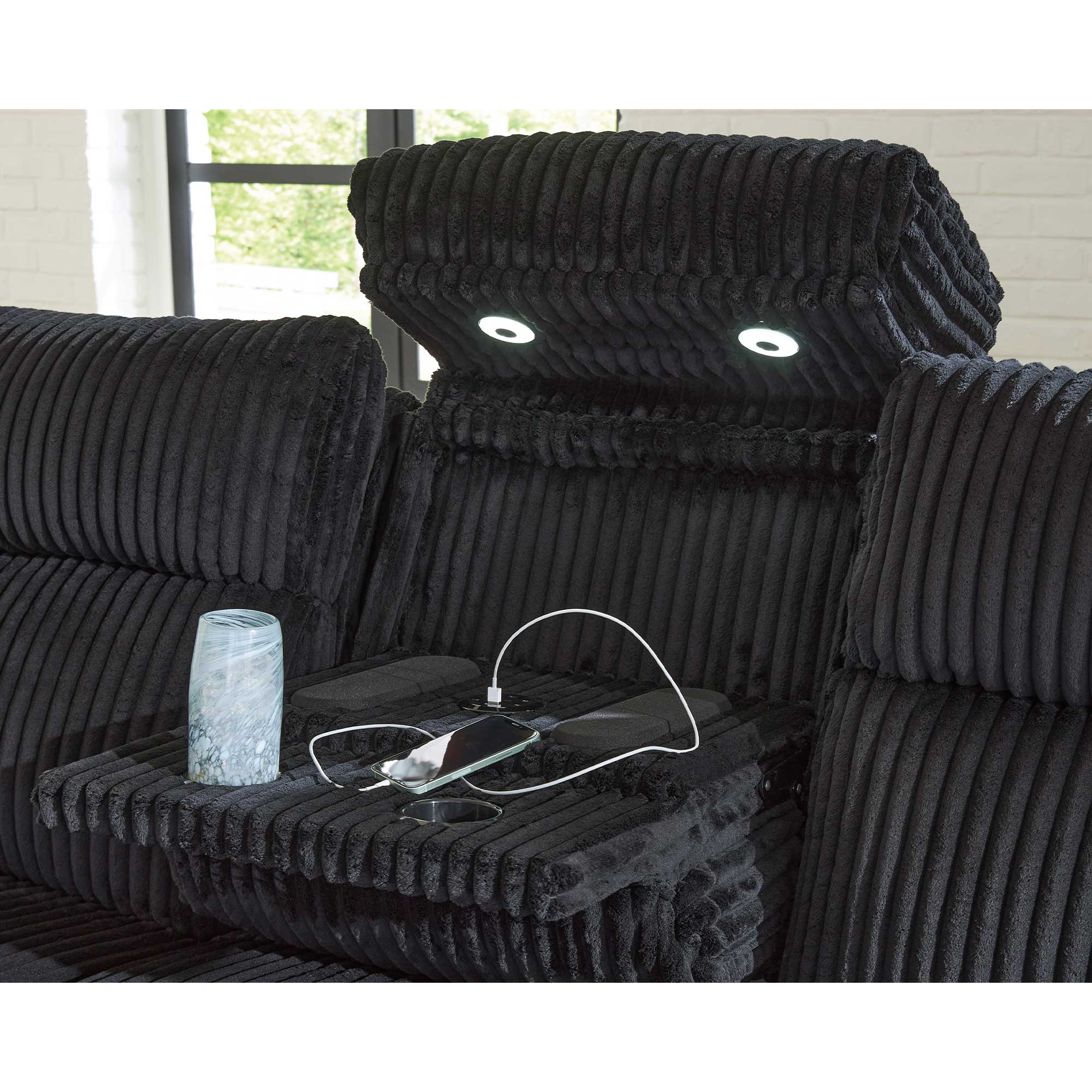Forest Lake Power Reclining Sofa with Adjustable Headrest & LED Lighting