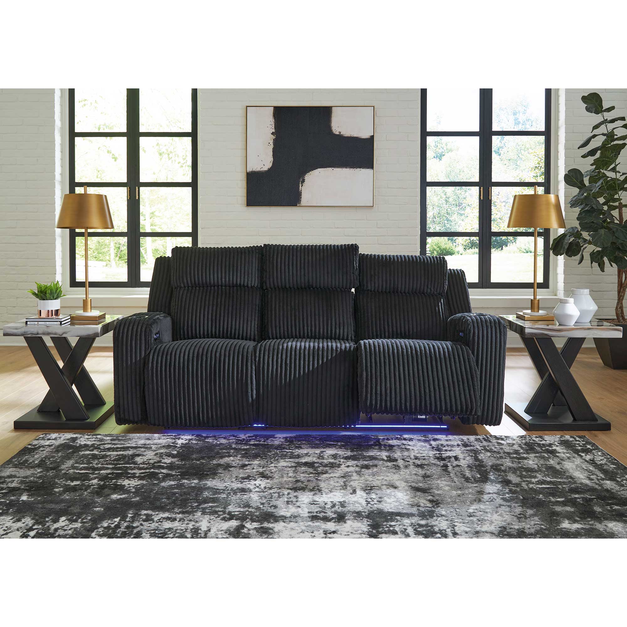 Forest Lake Power Reclining Sofa with Adjustable Headrest & LED Lighting