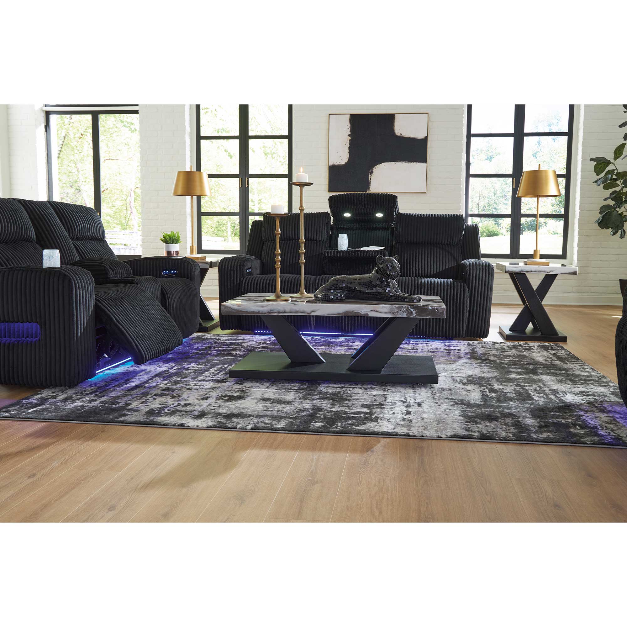 Forest Lake Power Reclining Sofa with Adjustable Headrest & LED Lighting