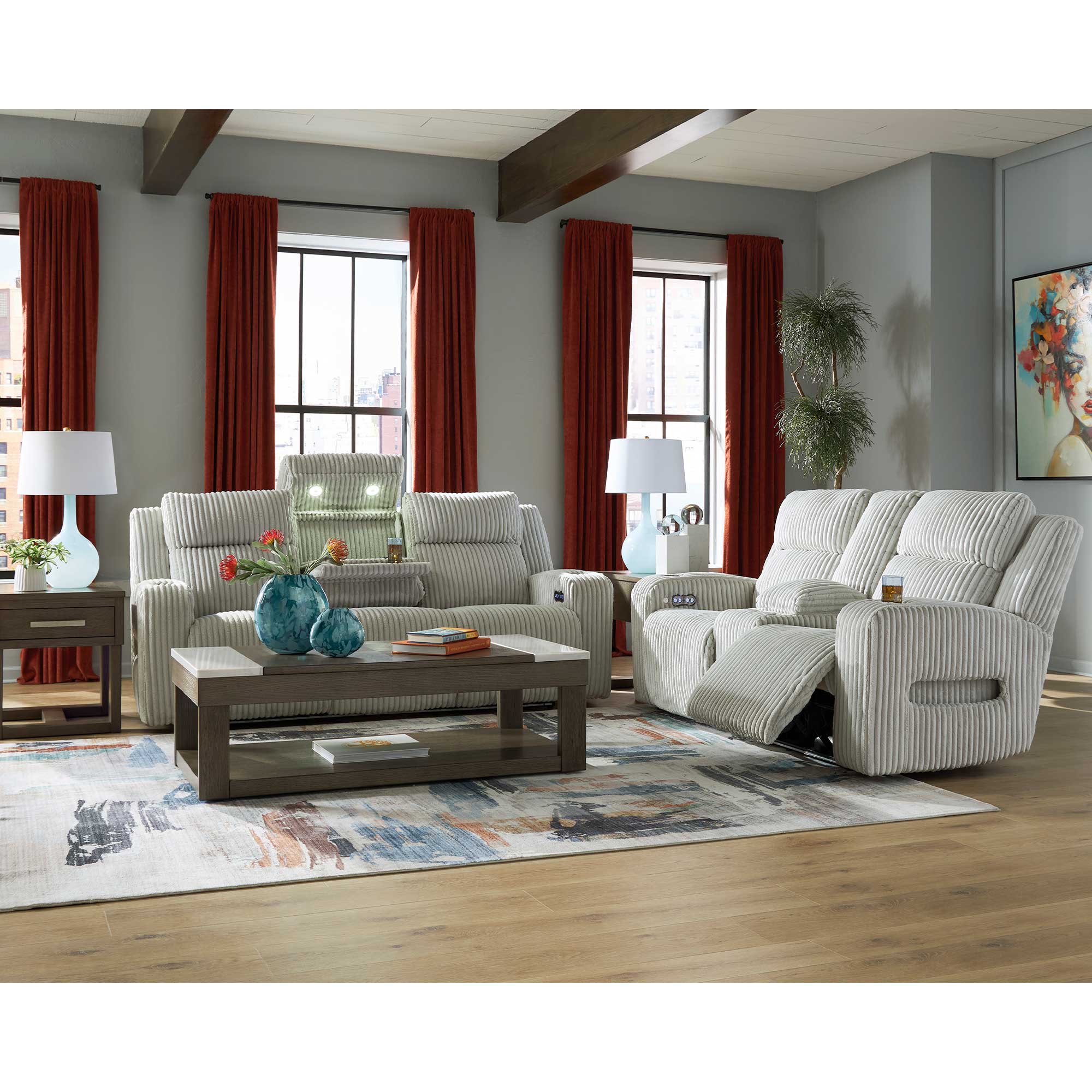 Forest Lake Dual Power Reclining Sofa and Loveseat