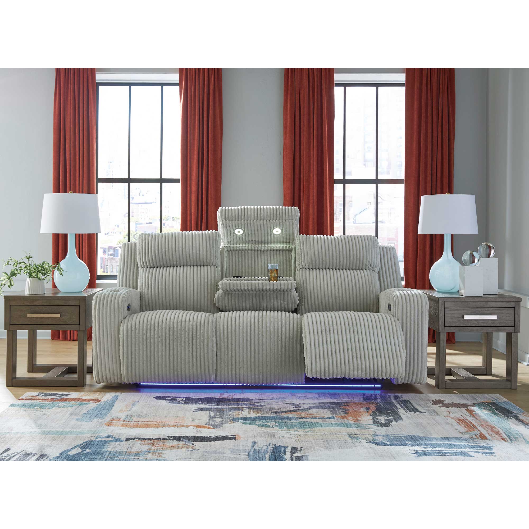 Forest Lake Power Reclining Sofa with Adjustable Headrest & LED Lighting