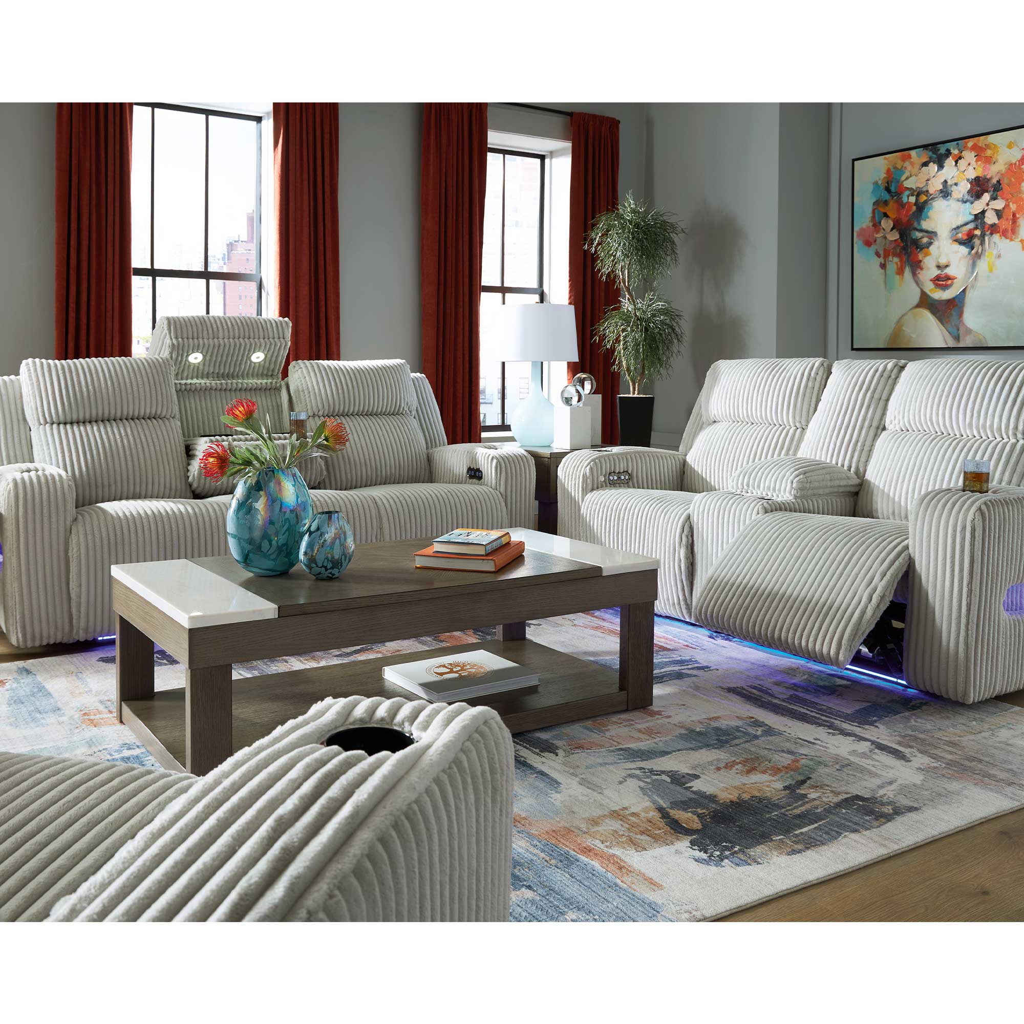 Forest Lake Power Reclining Sofa with Adjustable Headrest & LED Lighting