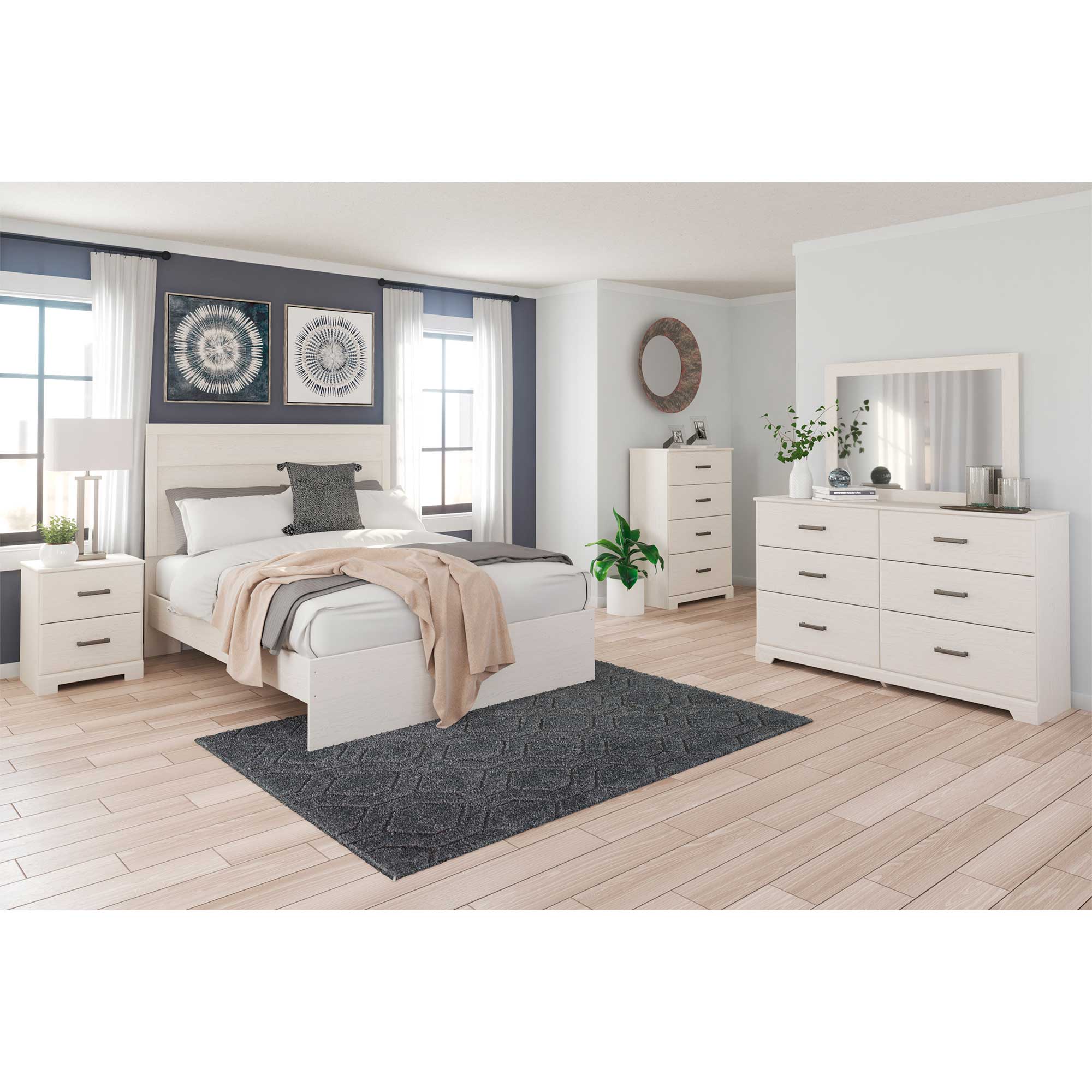 Stelsie Twin Panel Bed with Mirrored Dresser