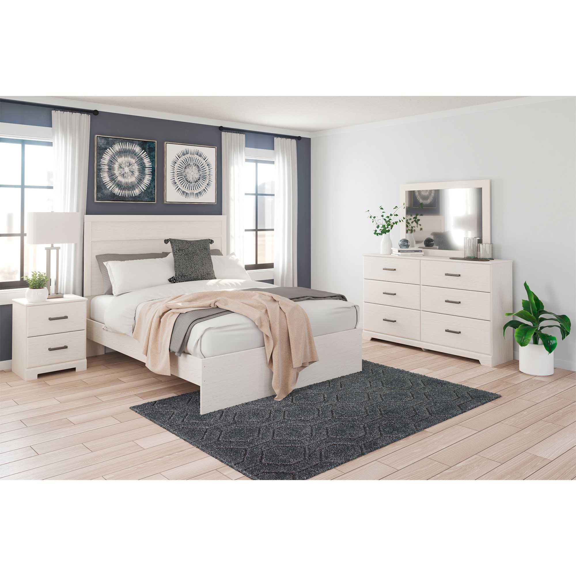 Stelsie Twin Panel Bed with Mirrored Dresser