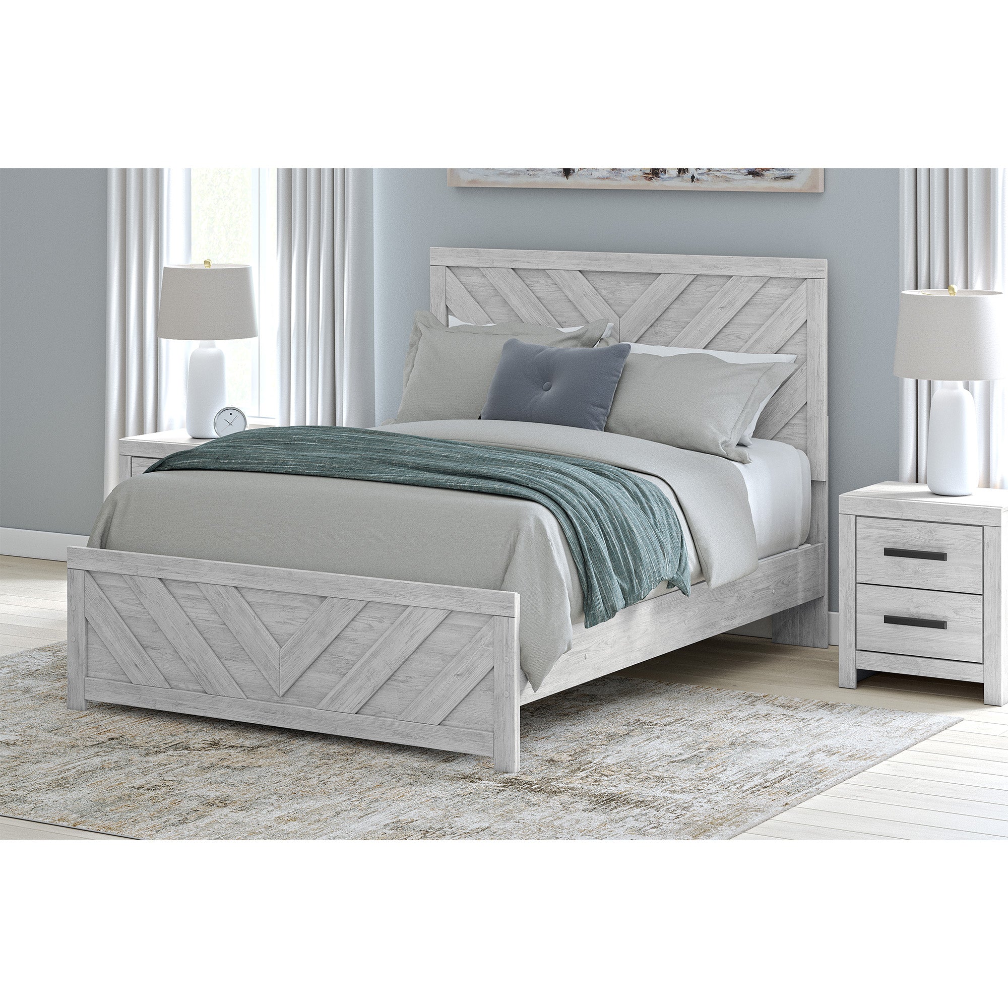 Cayboni Queen Panel Bed with Mirrored Dresser