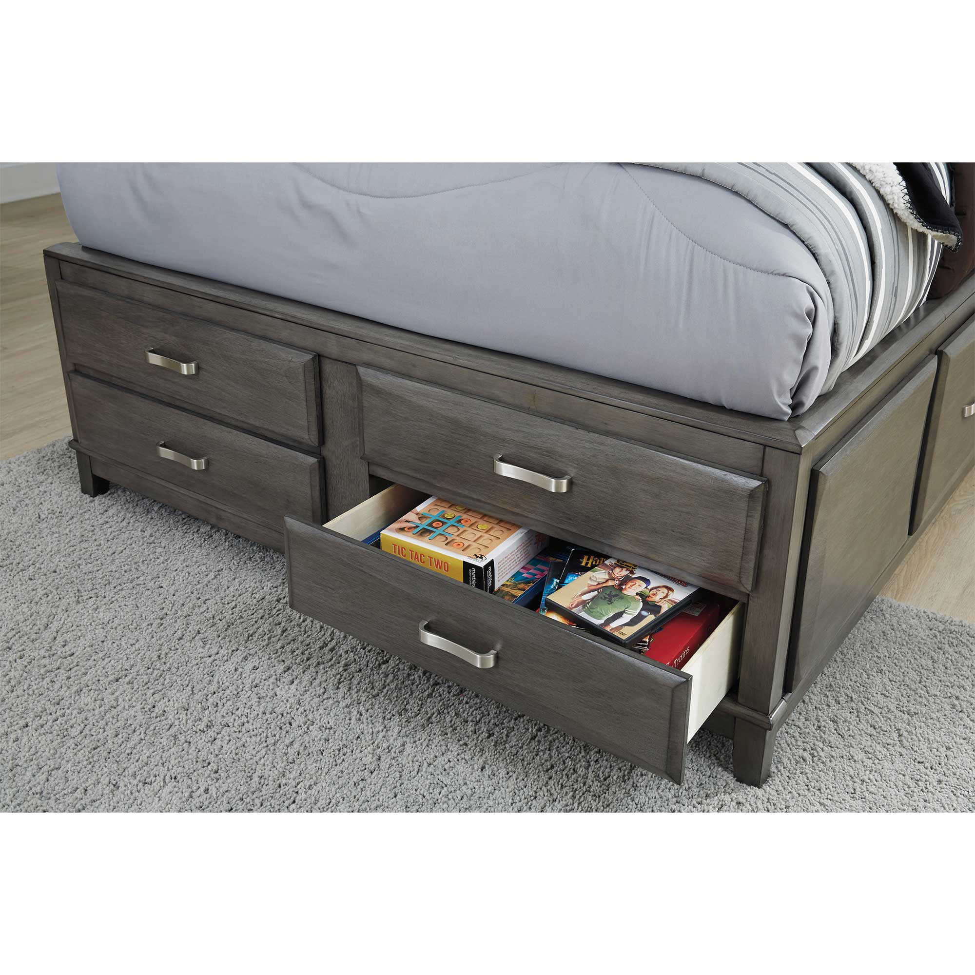 Caitbrook Full Storage Bed with 8 Storage Drawers with Mirrored Dresser