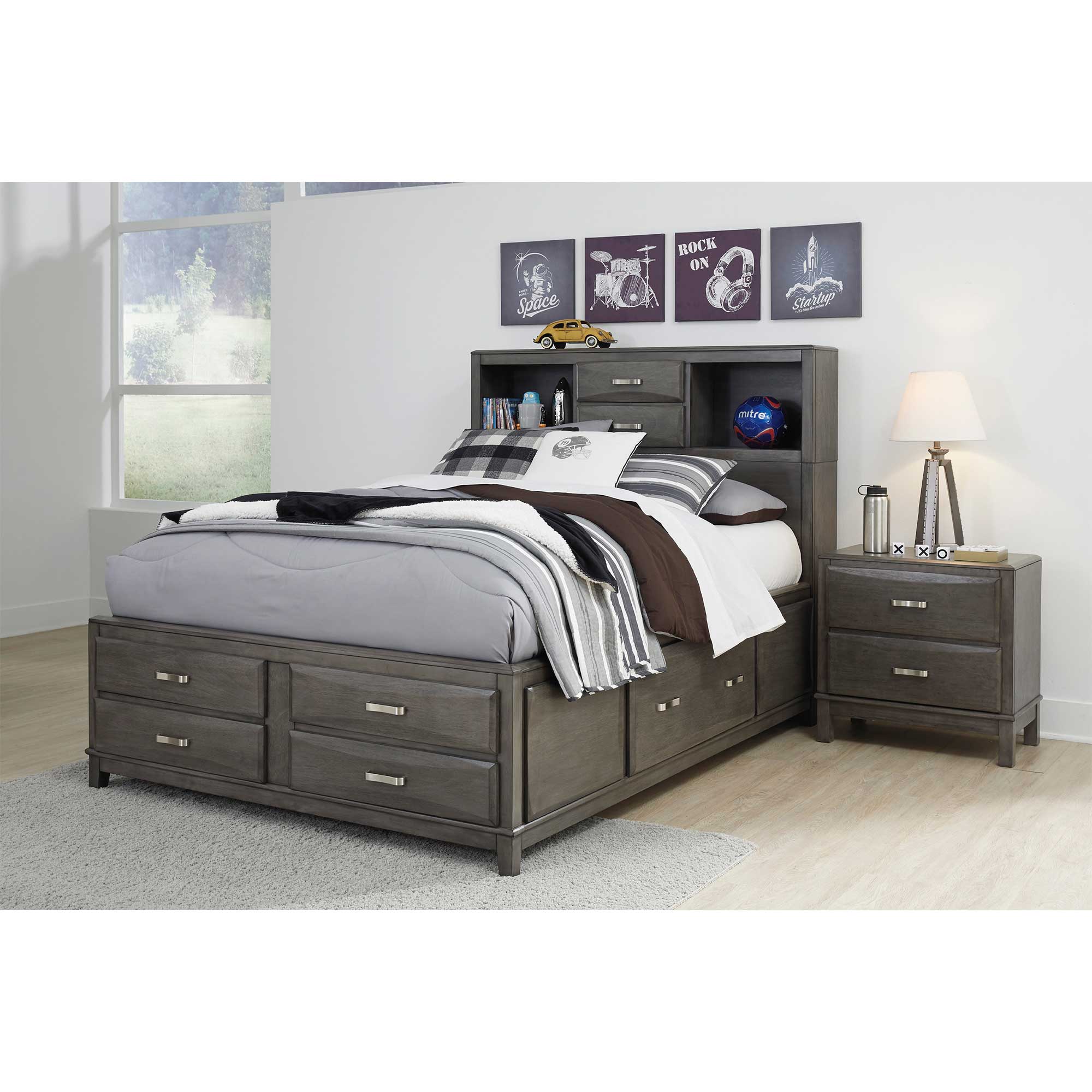 Caitbrook Full Storage Bed with 8 Storage Drawers with Mirrored Dresser