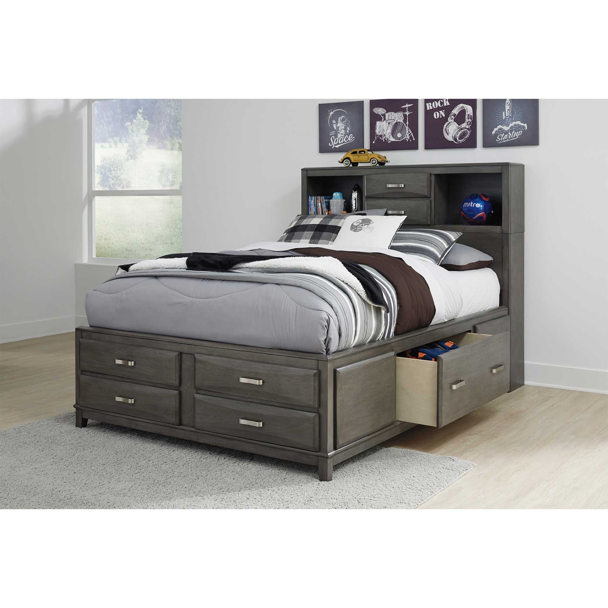Caitbrook Full Storage Bed with 8 Storage Drawers with Mirrored Dresser