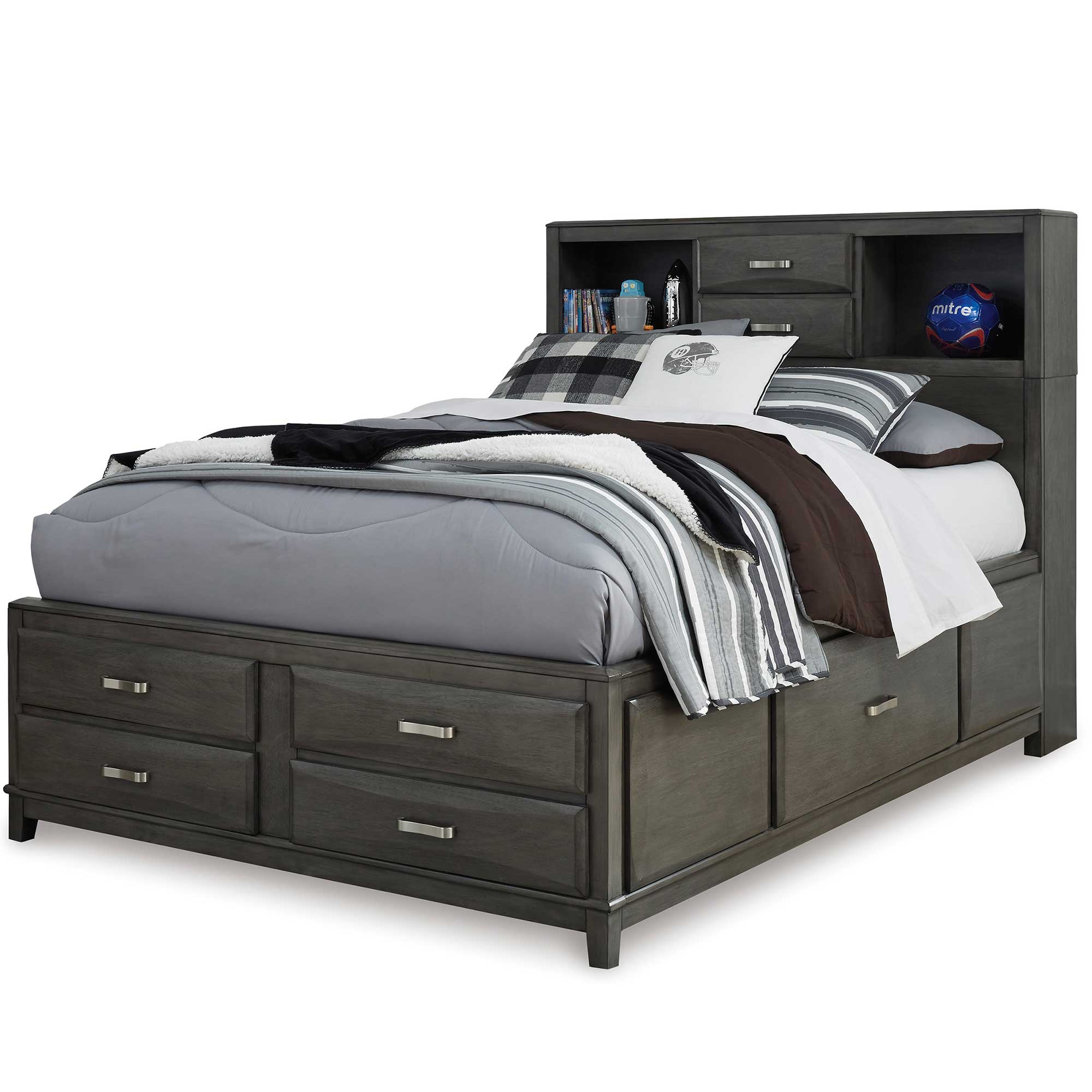 Caitbrook Full Storage Bed with 8 Storage Drawers with Mirrored Dresser