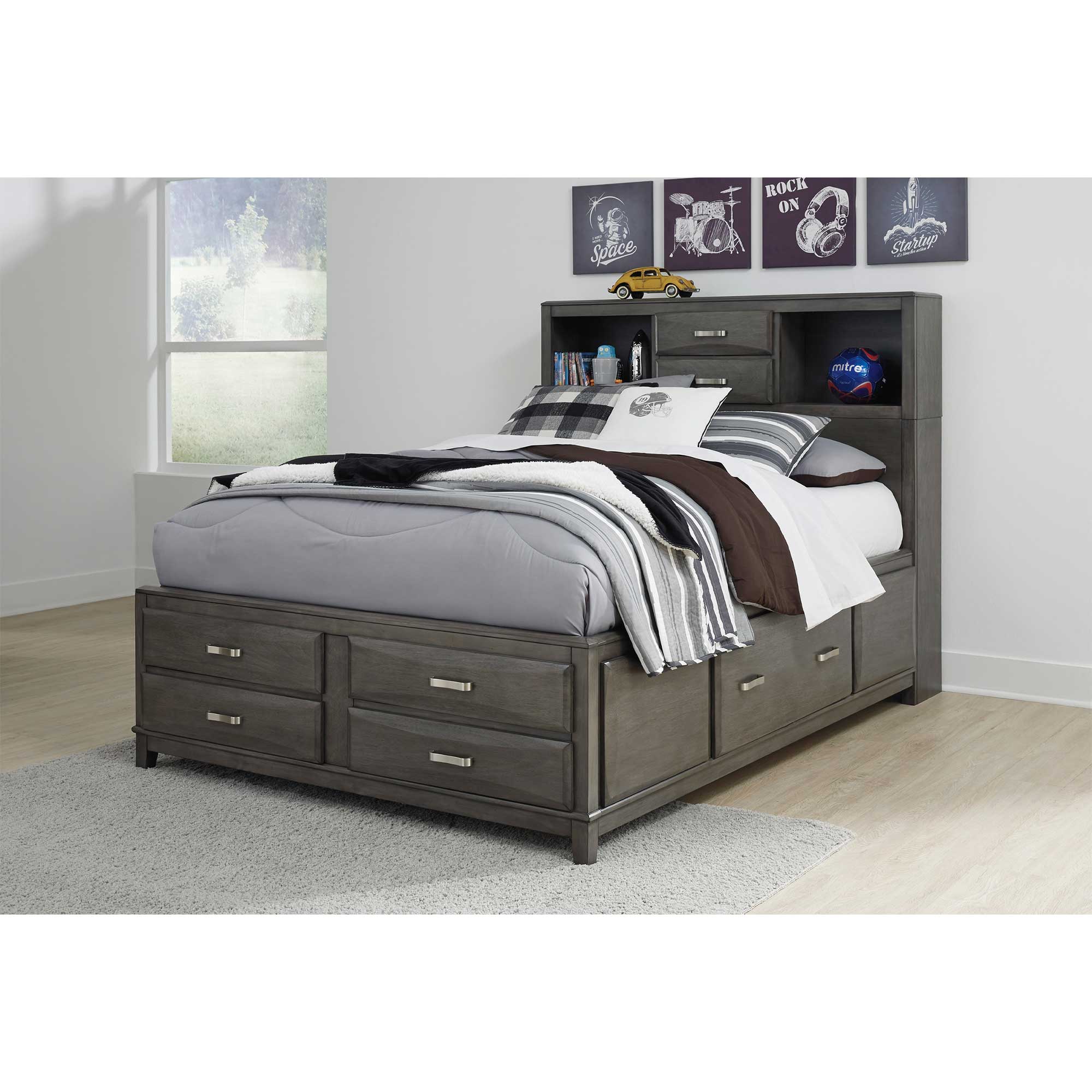 Caitbrook Full Storage Bed with 8 Storage Drawers with Mirrored Dresser