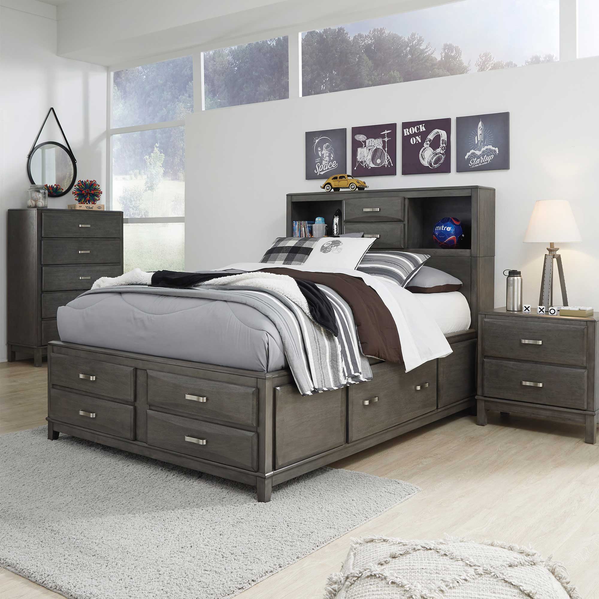 Caitbrook Full Storage Bed with 8 Storage Drawers with Mirrored Dresser