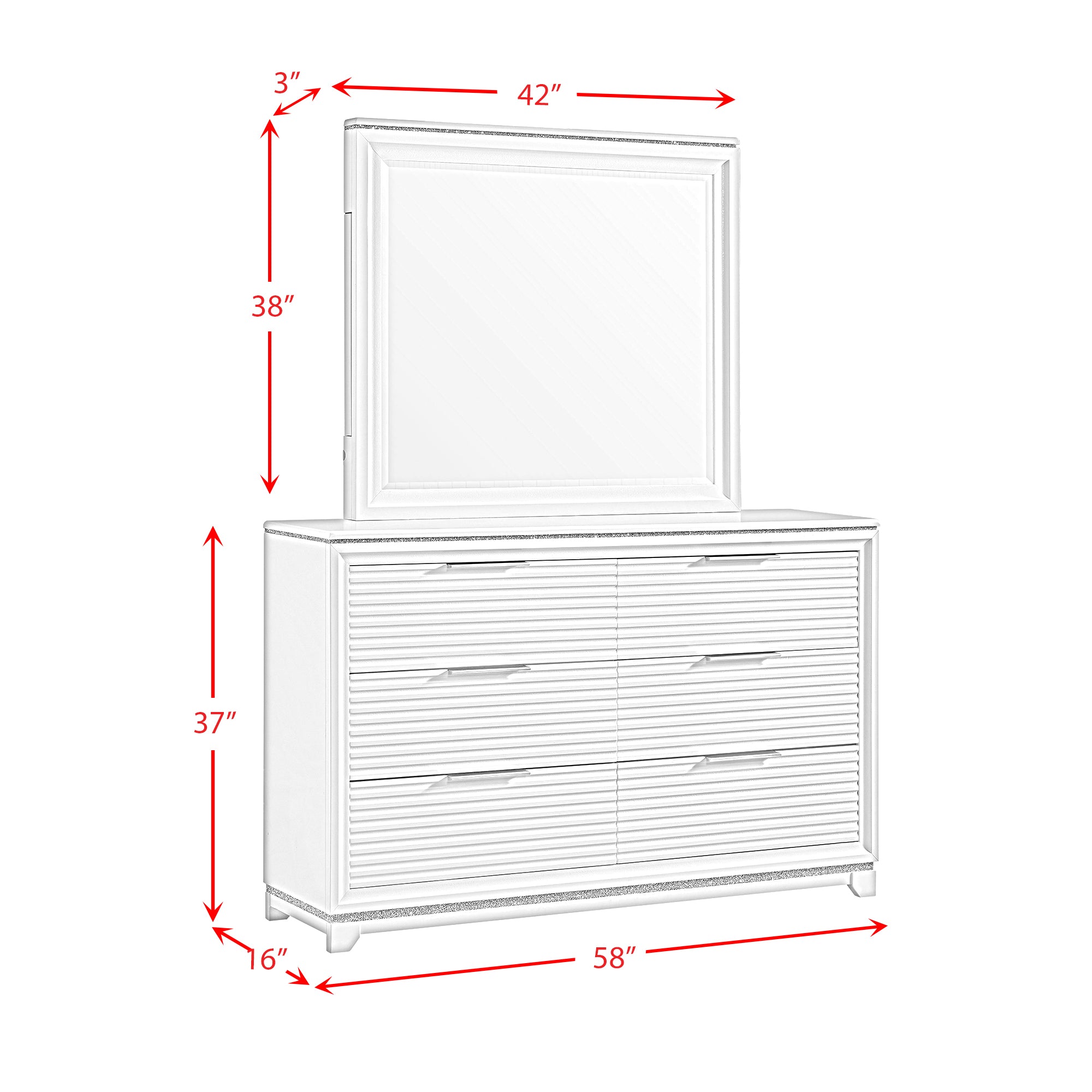 Denmark King Upholstered Bed with Mirrored Dresser