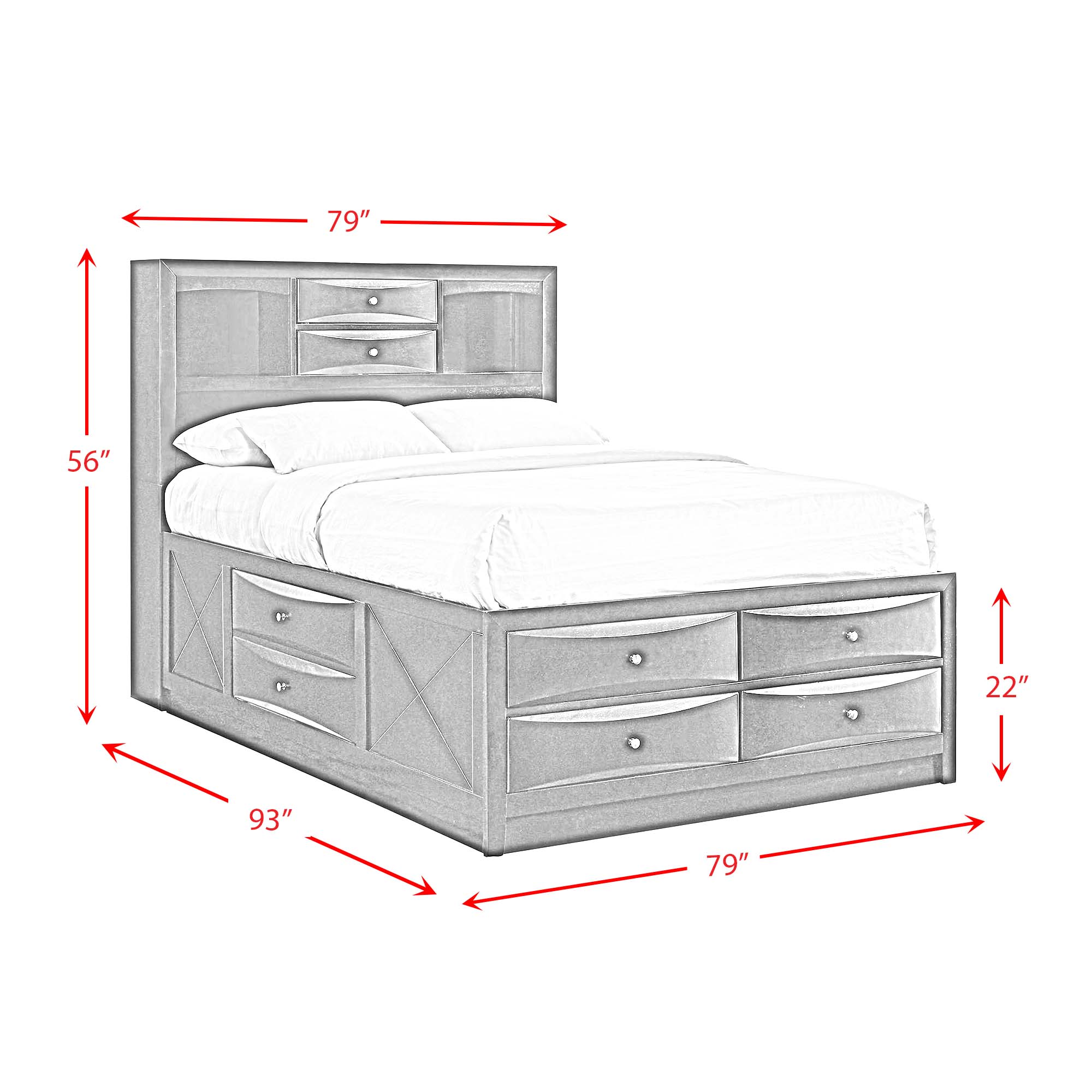 Emily King Storage Bed with 10 Drawers