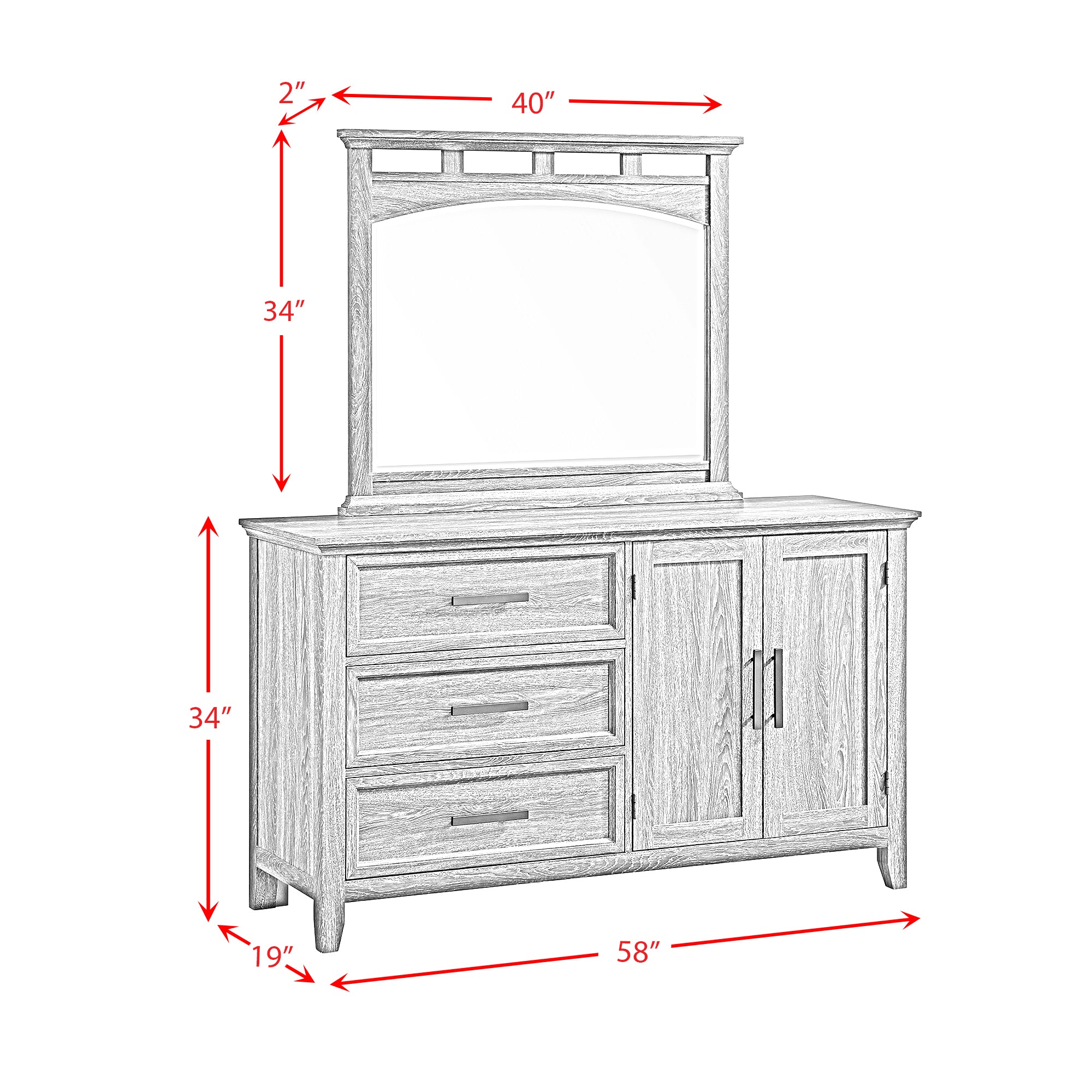 Matias Twin Panel Headboard Bed with Mirrored Dresser and Nightstand