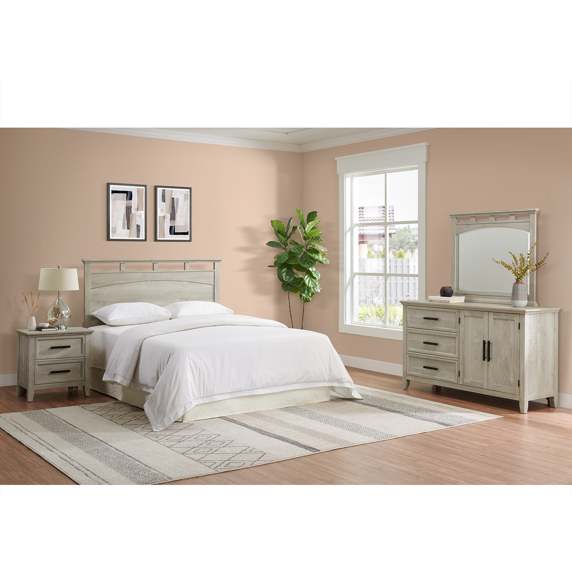 Matias Twin Panel Headboard Bed with Mirrored Dresser and Nightstand