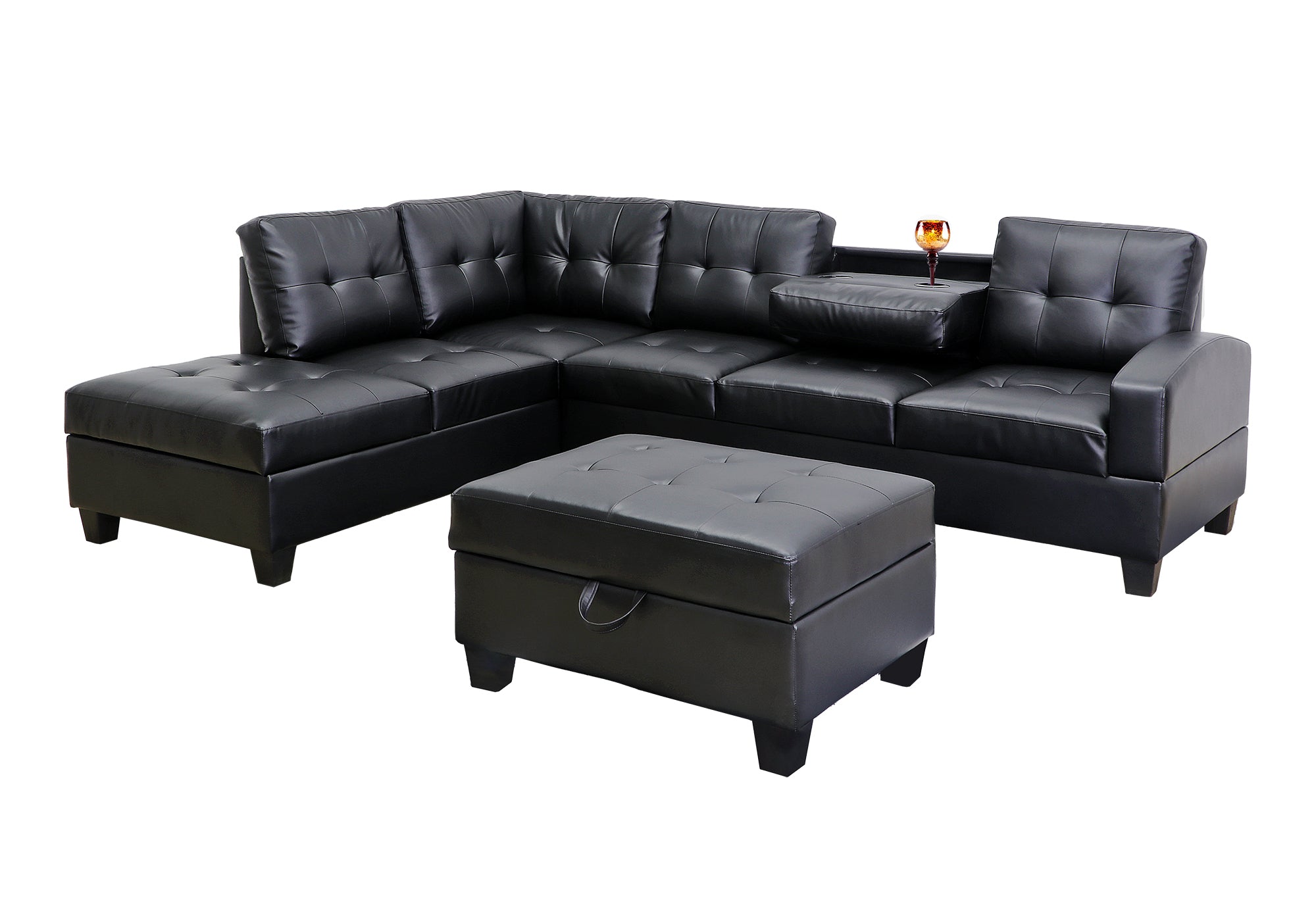 ChicHarmony Black Faux Leather Sectional - Living Room Furniture Milwaukee