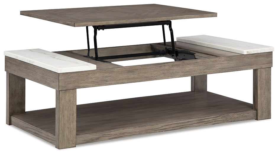 Loyaska Lift Top Coffee Table - Grayish Brown/White