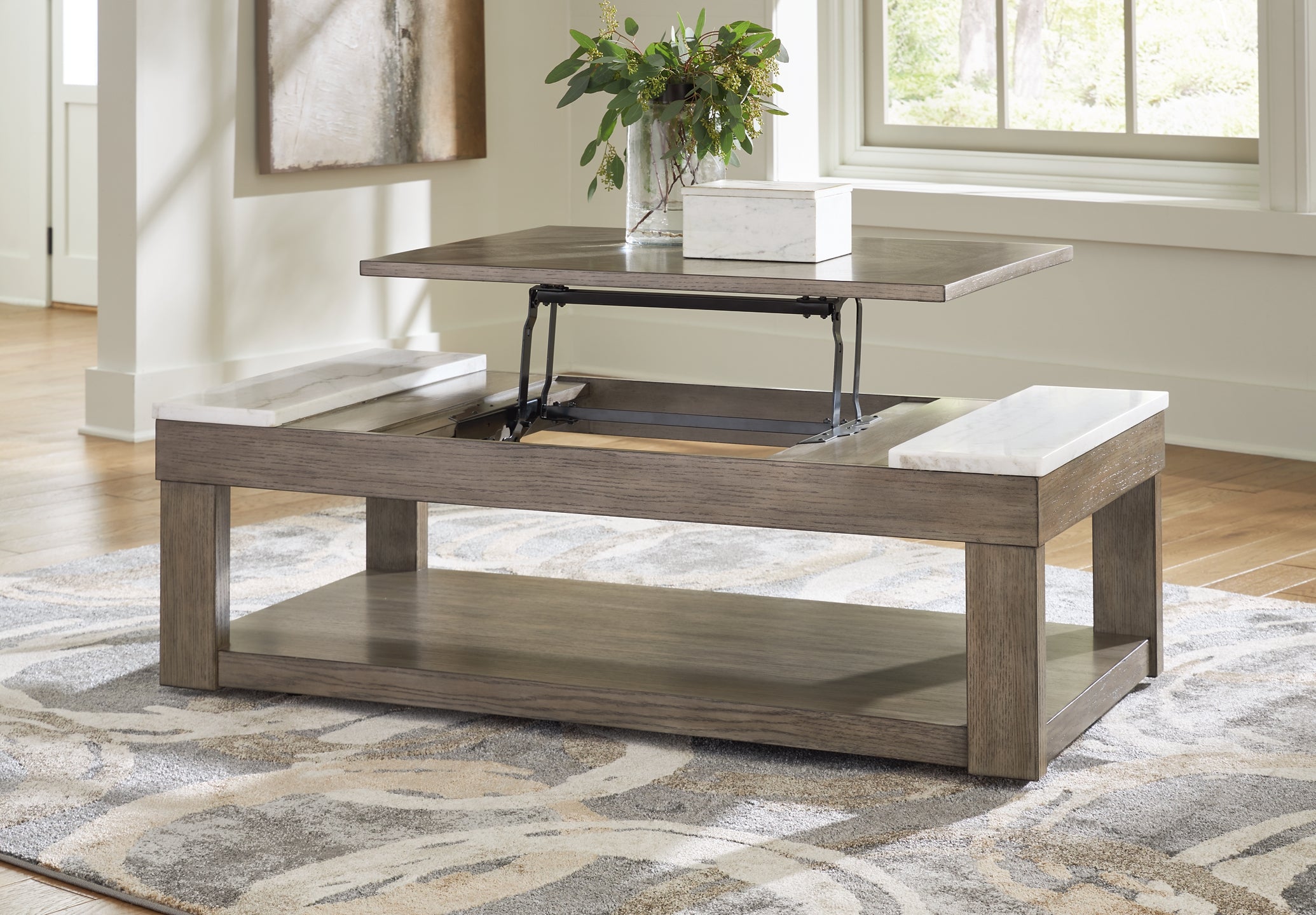 Loyaska Lift Top Coffee Table - Grayish Brown/White