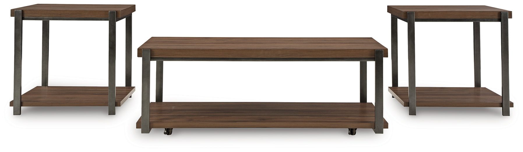 Trindwick 3-Piece Table Set - Brown/Gun Metal