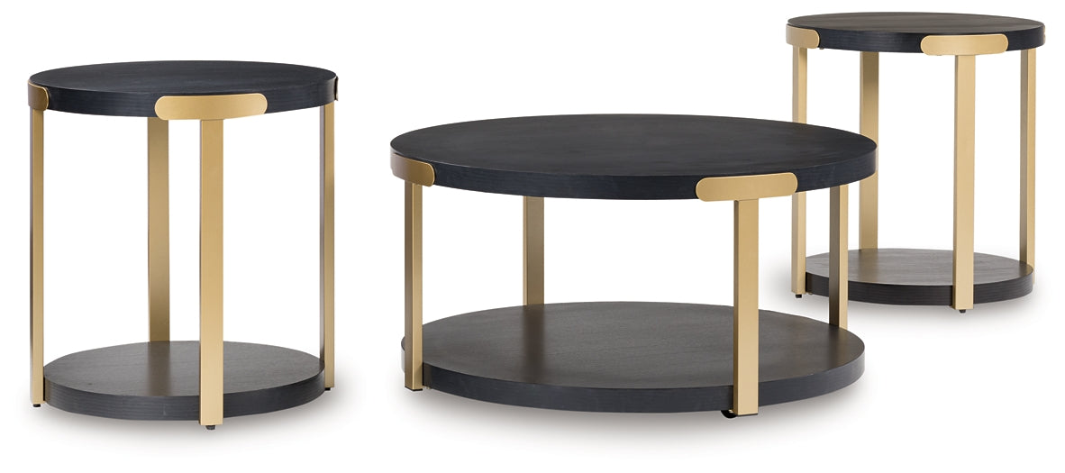 Shylore 3-Piece Table Set - Black/Brass Finish