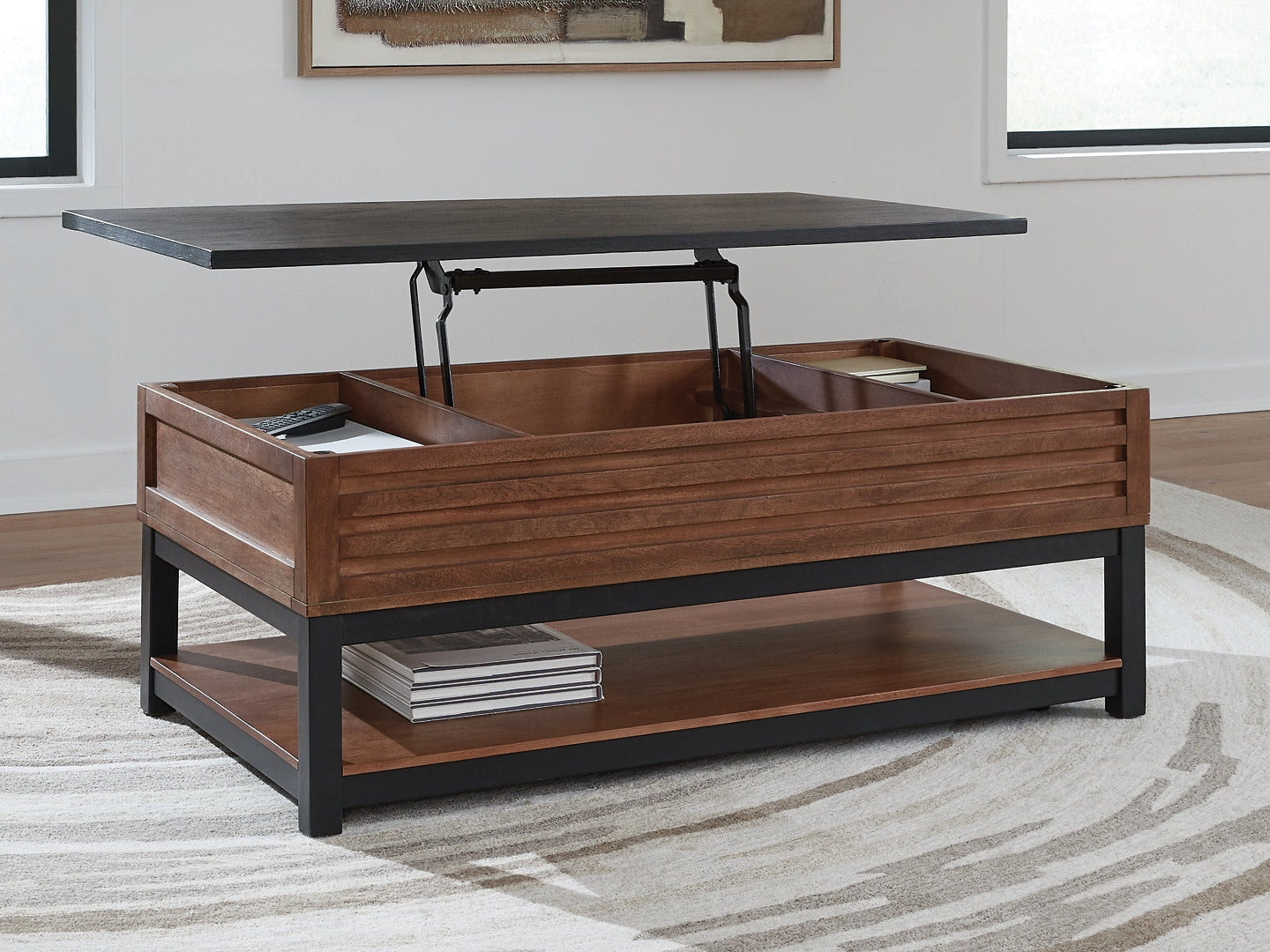 Kallari Lift Top Coffee Table - Warm Brown/Black
