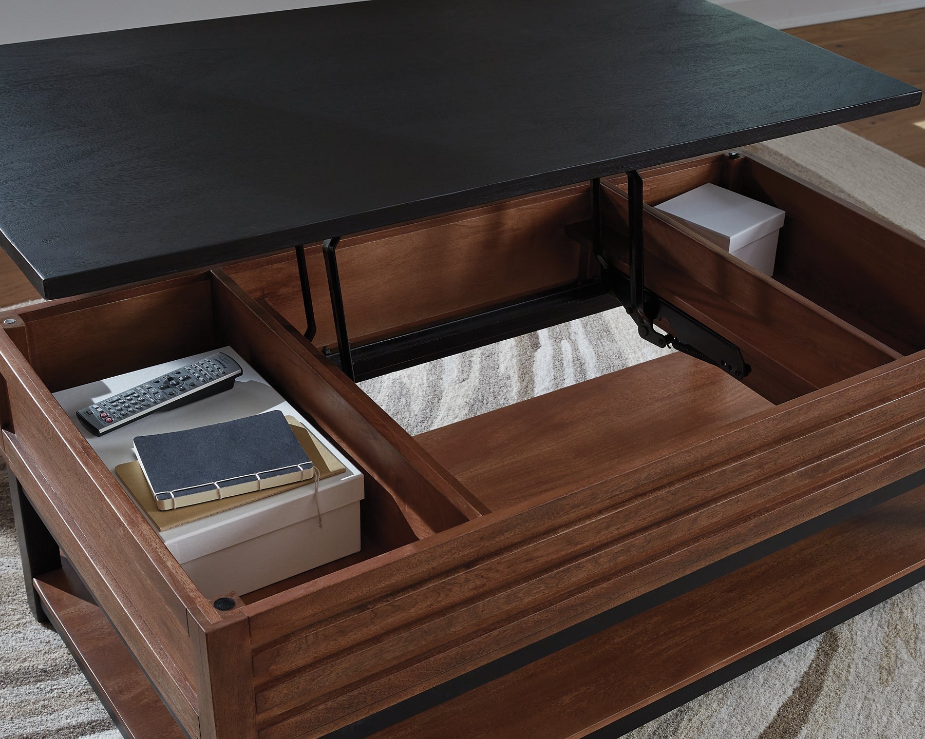 Kallari Lift Top Coffee Table - Warm Brown/Black