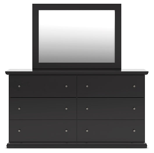 Maribel Queen Panel Bed with Mirrored Dresser and Chest