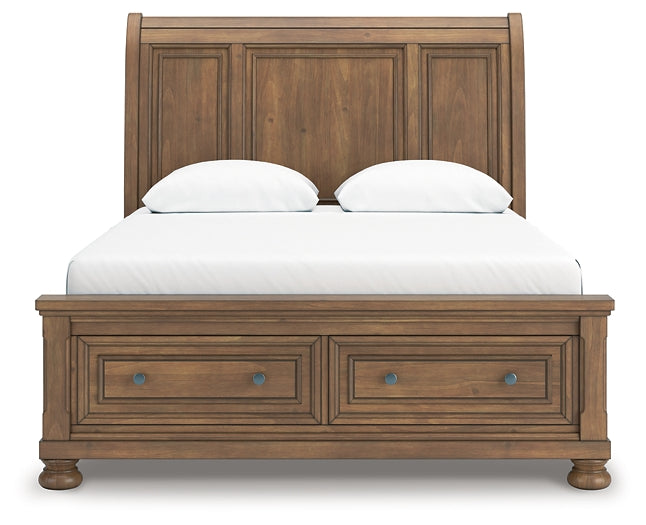 Feddinger Queen Storage Sleigh Bed with Mirrored Dresser and Chest