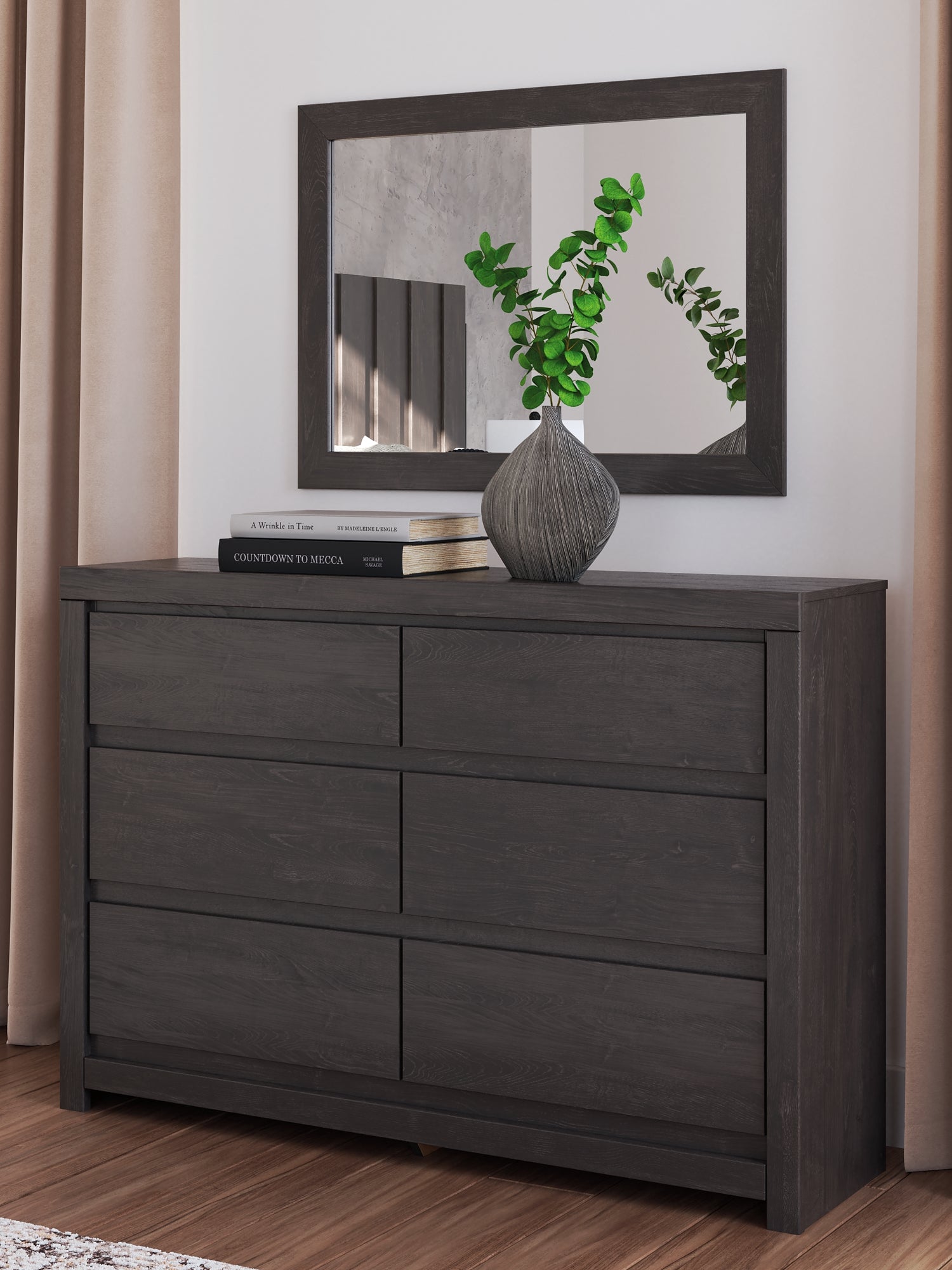 Fraluna King Panel Bed with Mirrored Dresser and Nightstand