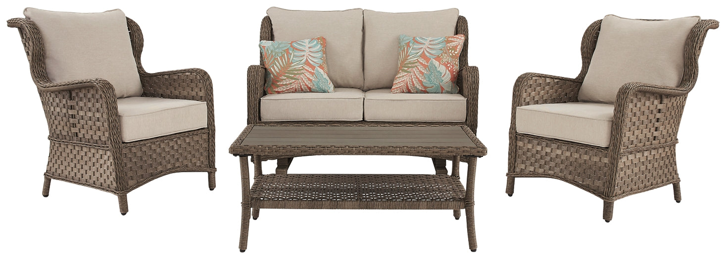 Clear Ridge Outdoor Loveseat and 2 Chairs with Coffee Table