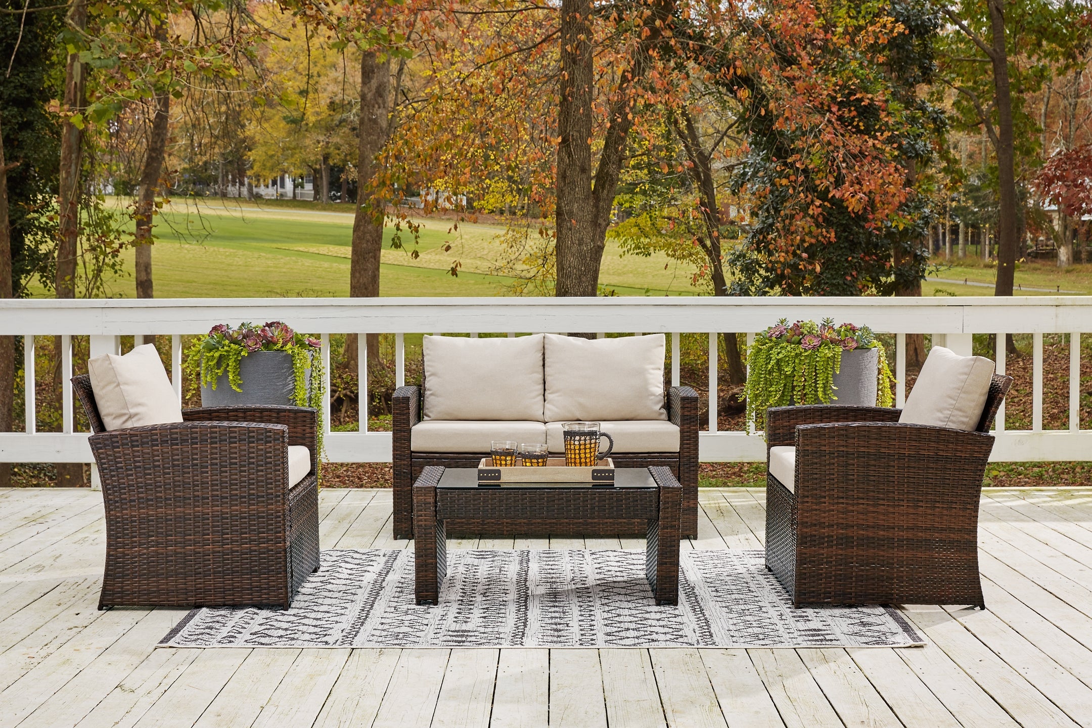 East Brook Outdoor Loveseat and 2 Lounge Chairs with Coffee Table