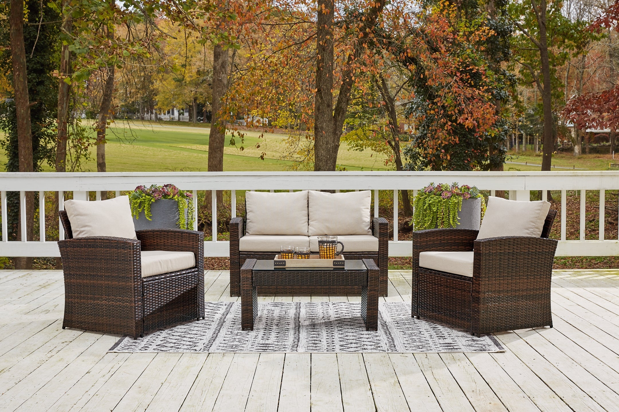 East Brook Outdoor Loveseat and 2 Lounge Chairs with Coffee Table